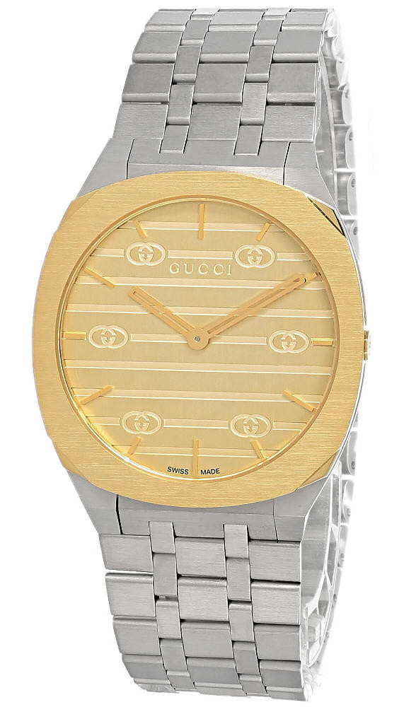 GUCCI 25H 34MM Quartz Gold Dial SS Women's Watch YA163403 | Fast