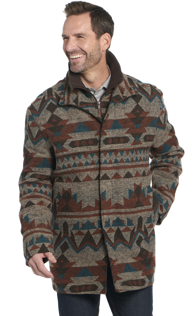 Navajo Blanket Zip And Button Front Coat W/ Knit Collar (CR43949