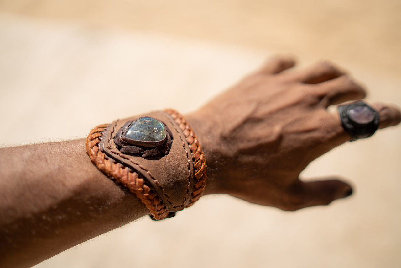 Leather & Stone Cuff Bracelet