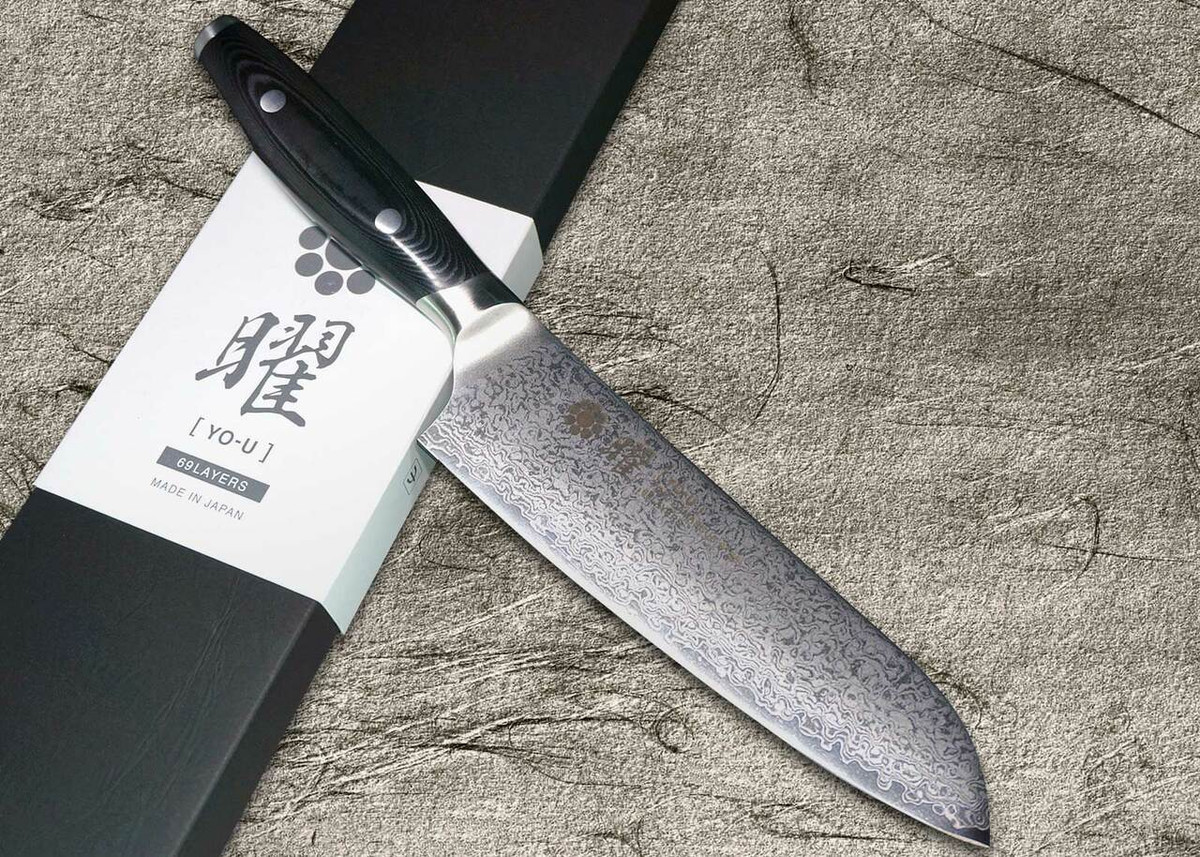 Yaxell YO-U 69-Layer VG-10 Damascus Japanese Chef's Santoku Knife