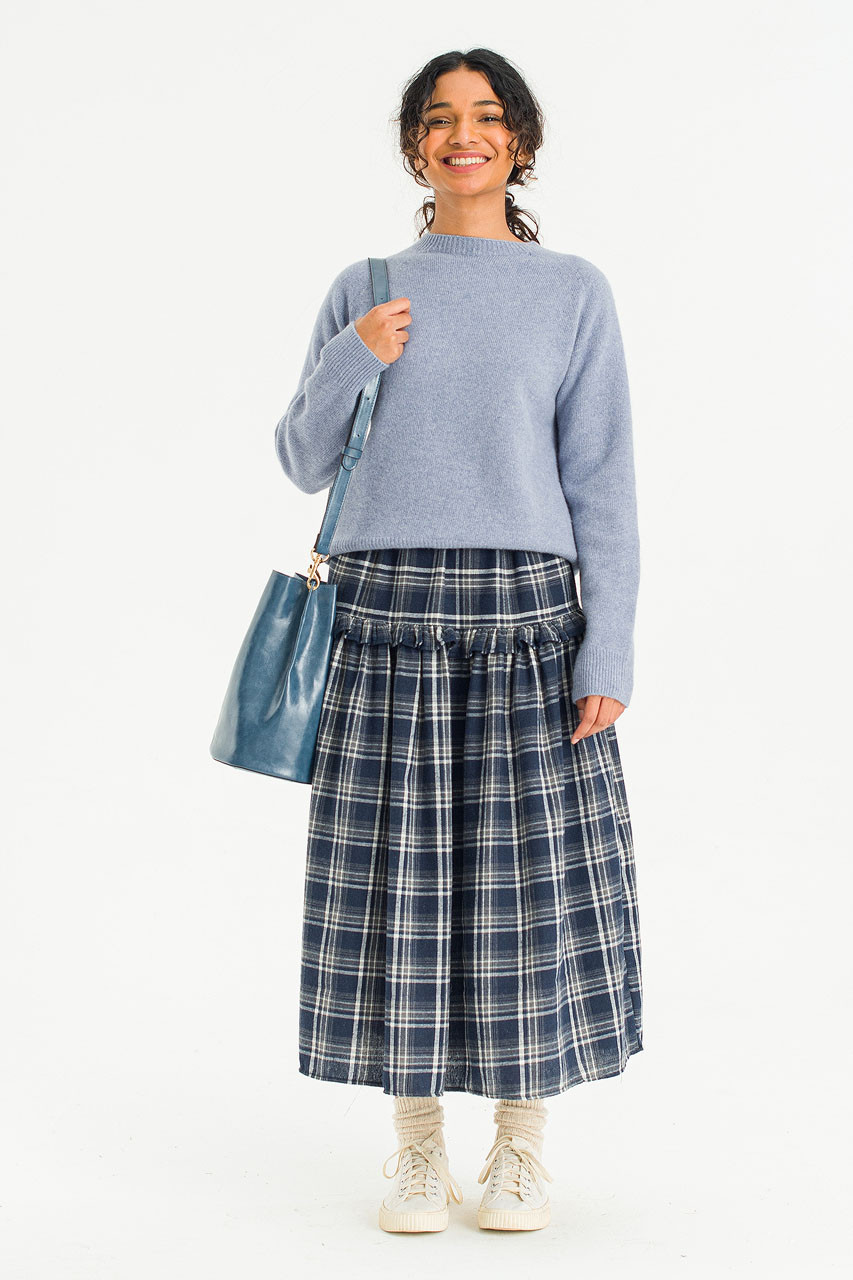 Mere Check Long Skirt, Black