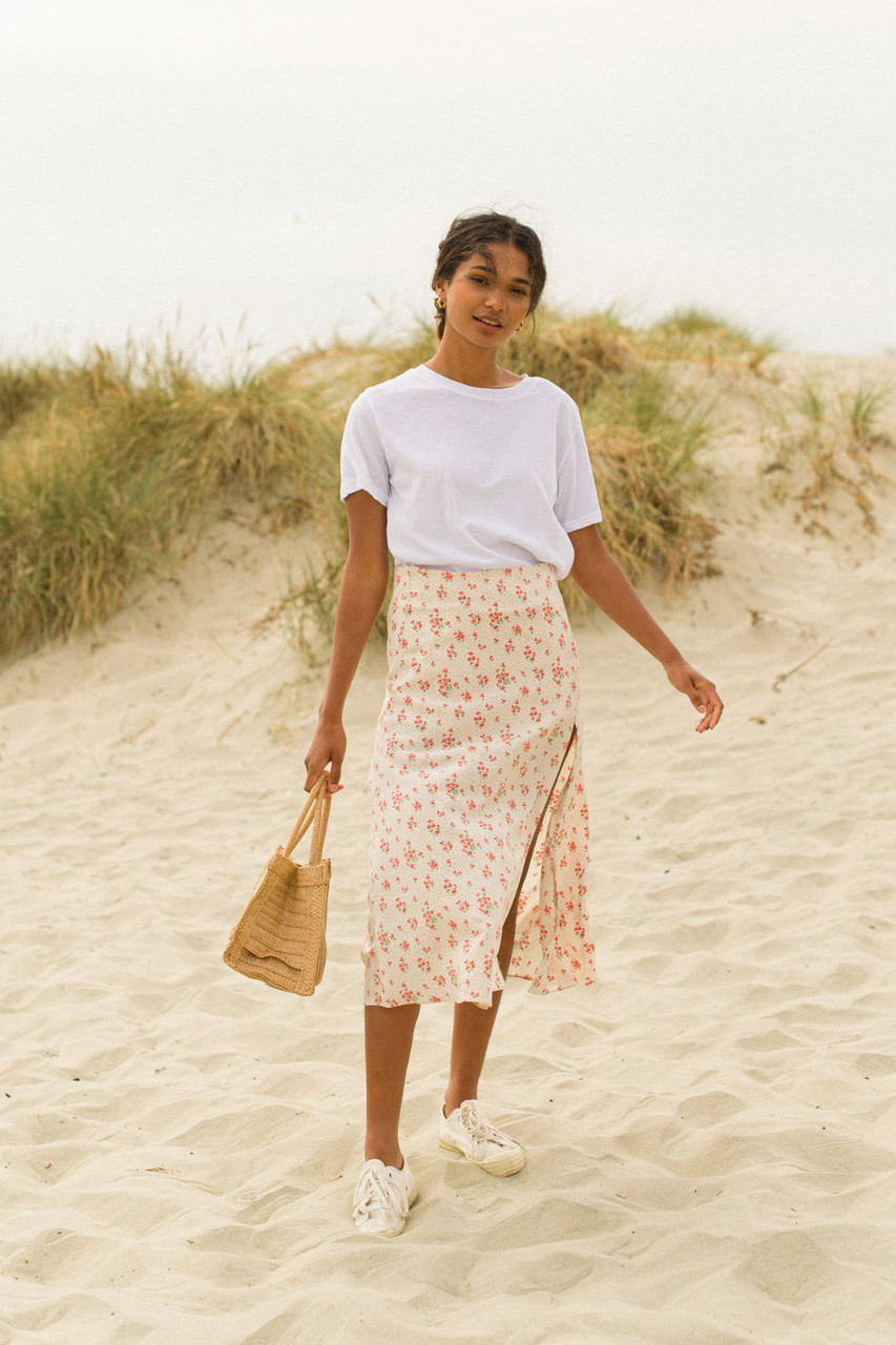 Hana Slit Flower Skirt, Ivory