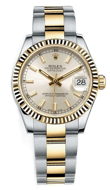 Rolex Midsize Two-Tone Datejust White Index Dial Oyster 178273