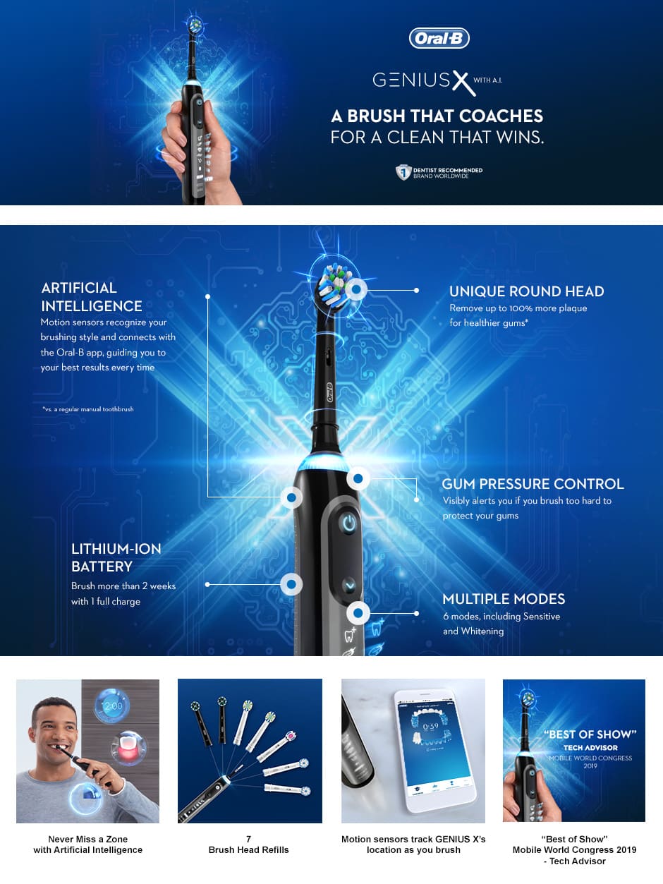 Genius X Luxe Electric Toothbrush w/ Replacement Heads | Oral B