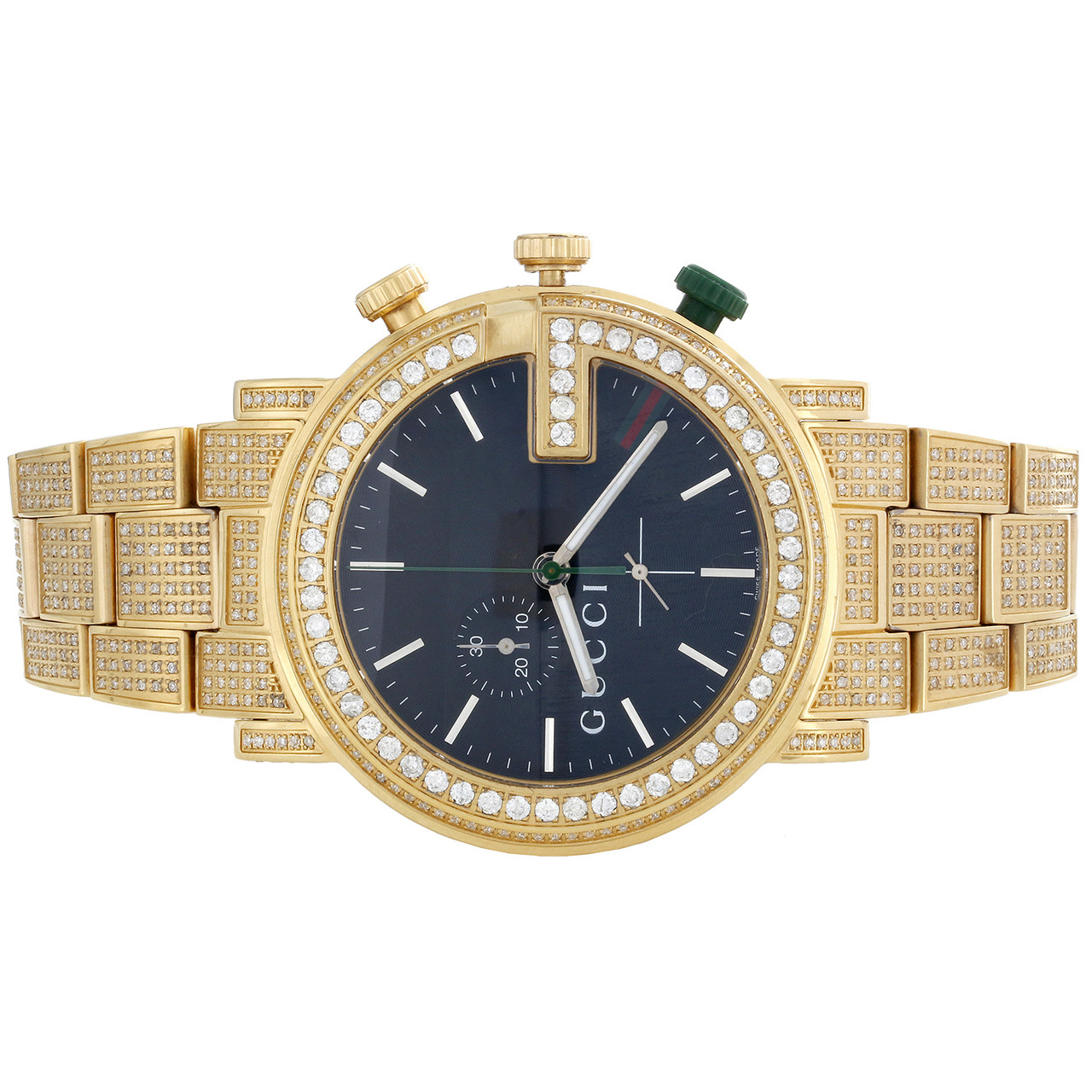 Custom Real Diamond Gucci Watch Ya101331 Mens 101G Yellow Steel