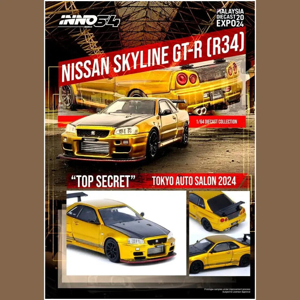 1/64 NISSAN GTR R34 Top Secret TOKYO Model Car -GOLD-