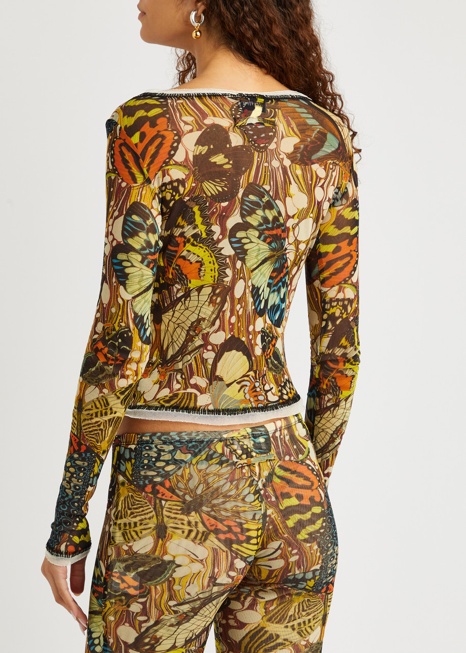 JEAN PAUL GAULTIER Papillon printed tulle top | Harvey Nichols