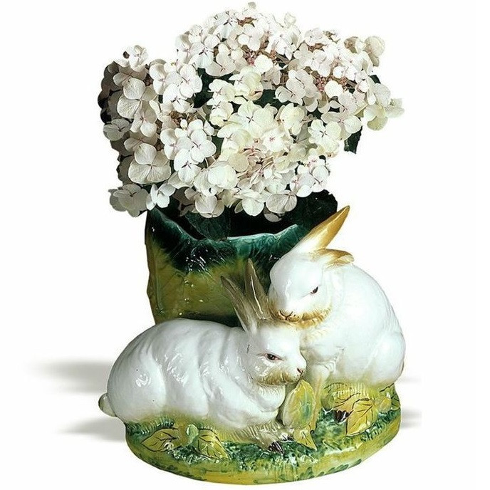Double Bunnies Vase | CeramicBunny Flower Pot | Intrada Italy