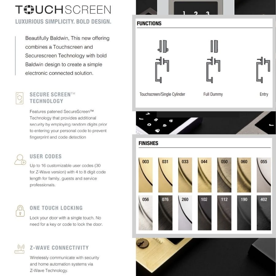 Baldwin Estate 85393 Minneapolis Touchscreen Handleset with Z-Wave