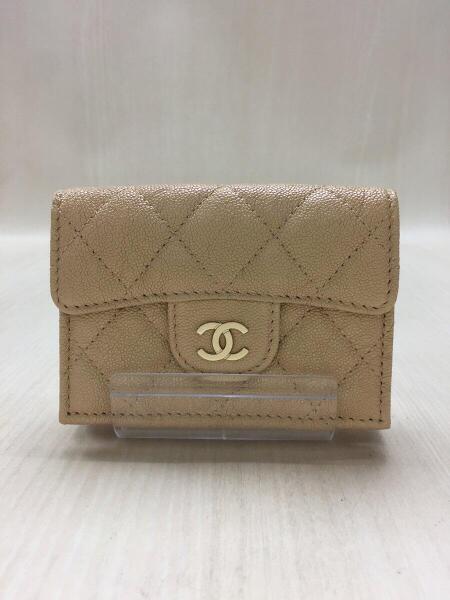 CHANEL(シャネル) / 3つ折り財布/キャビアスキン/レザー/ベージュ