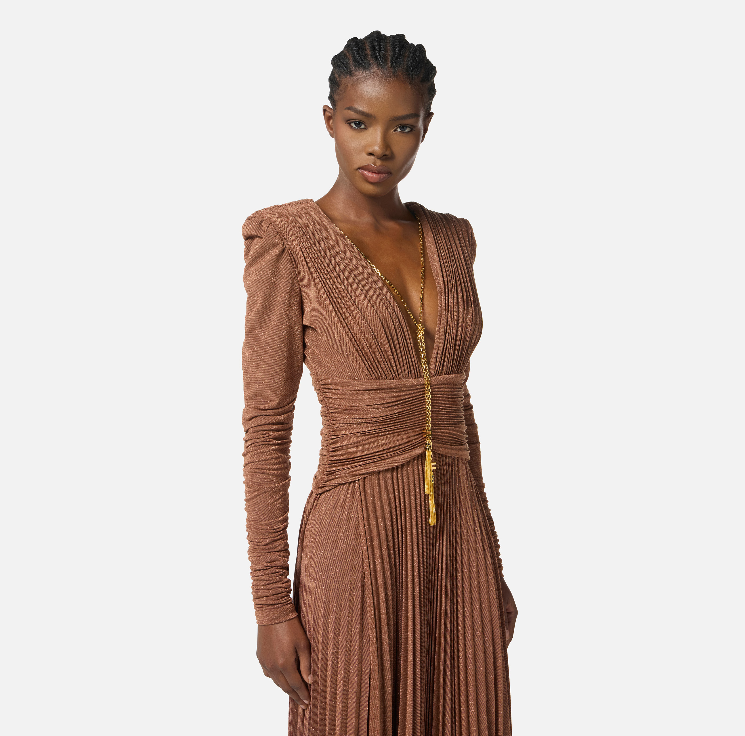 Red Carpet dress in lurex jersey with necklace | Elisabetta Franchi