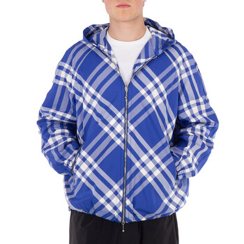 Burberry Check-Pattern Hooded Zip-Up Polyamide Jacket, Size Small