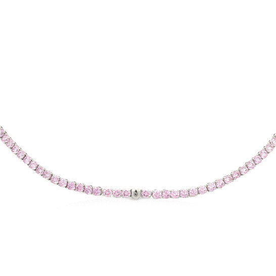 Swarovski Pink Rhodium Plated Round Cut Matrix Tennis Necklace