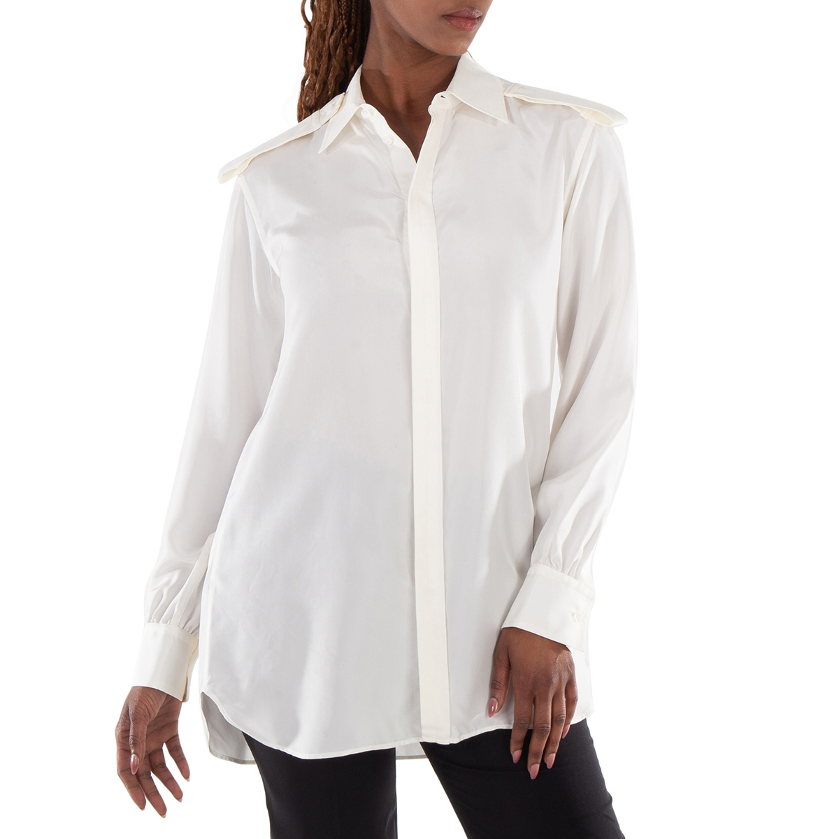 Burberry Long-Sleeved Classic Collar Silk Shirt, Brand Size 6 (US