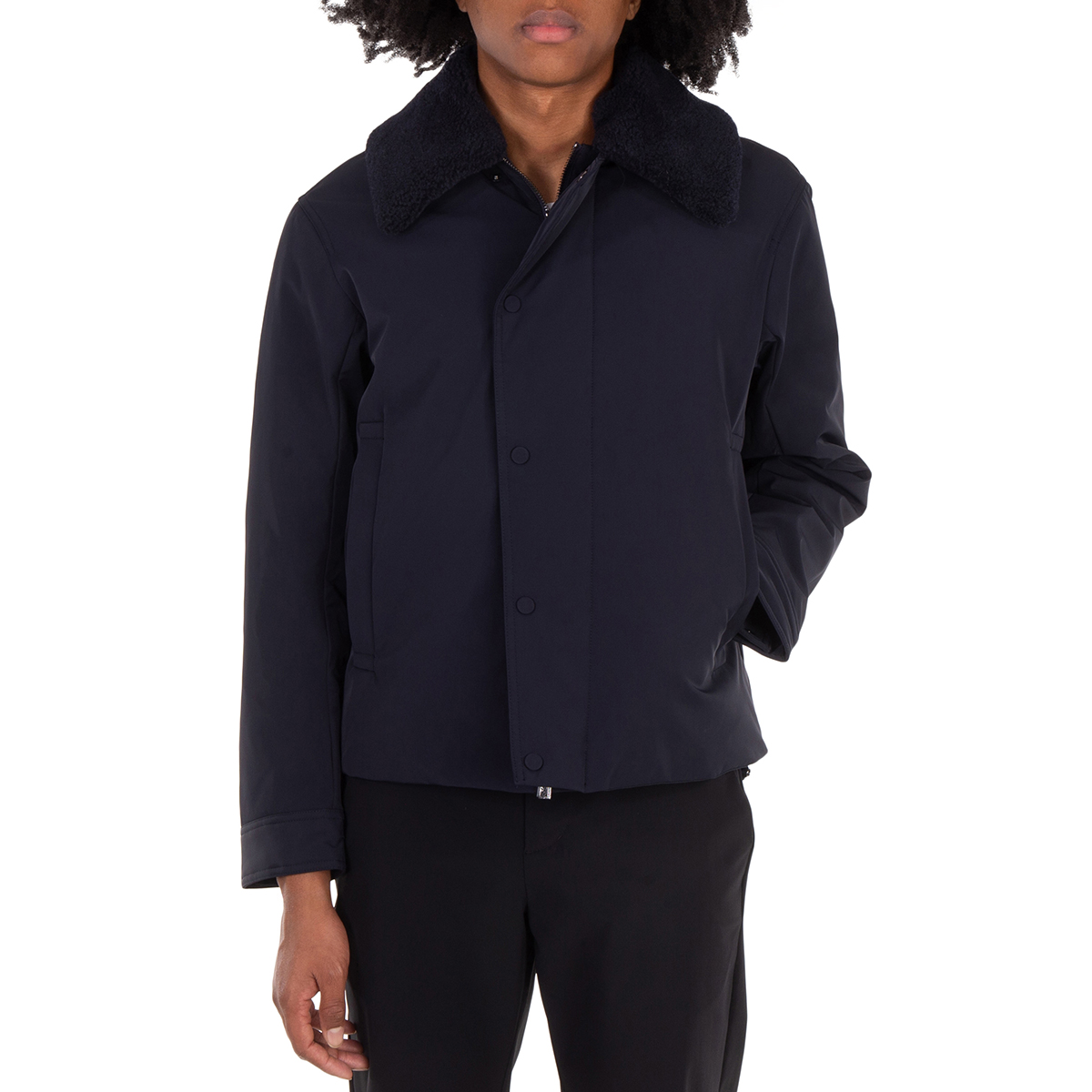 Emporio Armani Shearling Collar Nylon Twill Jacket, Brand Size 54