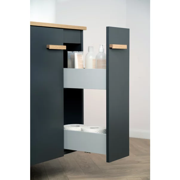 Set dulap negru Krofam e-L_WOOD 79 cm, blat maro Krofam e-L_WOOD