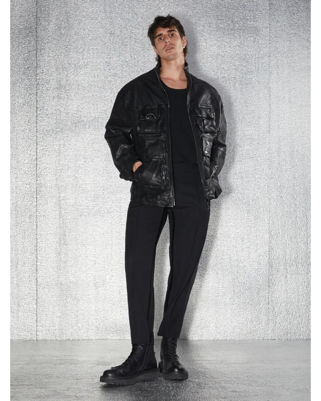 Neil Barrett Washed Leather Jacket in Black for Men | Lyst