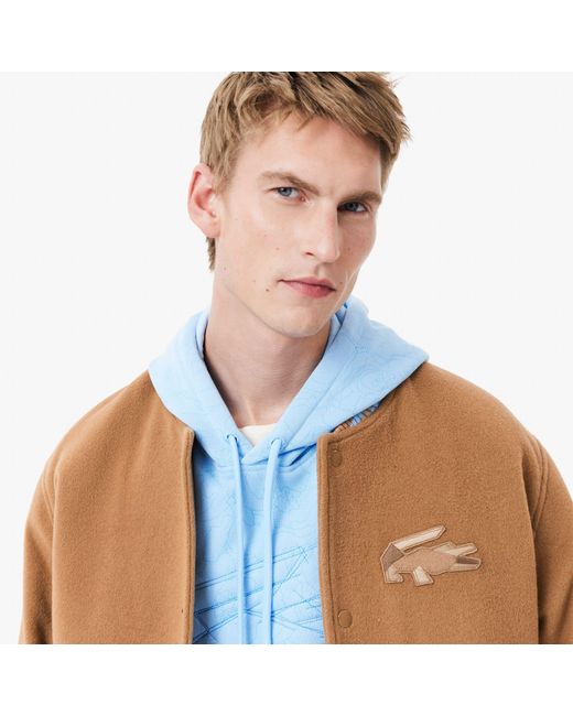 Lacoste Wool Crocodile Badge Bomber Jacket in Brown for Men | Lyst