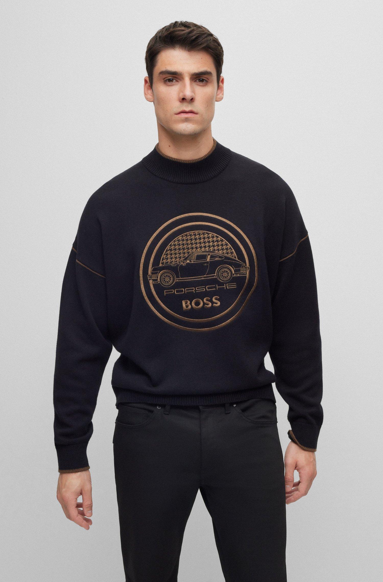 BOSS Porsche X Capsule-logo Sweatshirt In Cotton And Wool in Black
