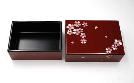 螺鈿細工 小箱 桜(古代朱) 工芸品 民芸品 伝統技術 FAD-0204 | 富山県