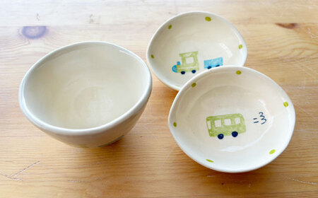 瀬戸焼】子供用食器5点セット(汽車・バス)【窯元SOUSEN】[BBCQ006