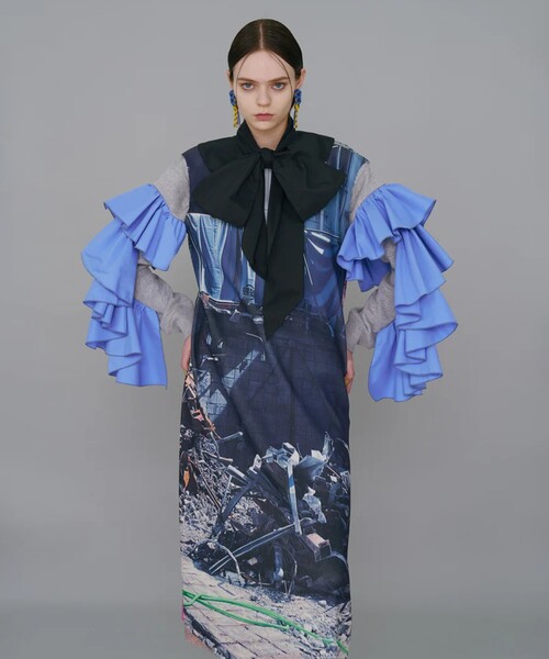 NON TOKYO/ノントーキョー】PRINT RIB NOSLEEVE ONE-PIECE/プリント