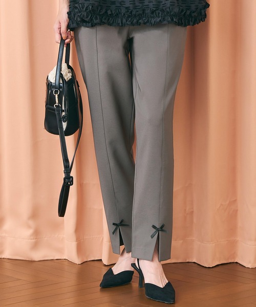 セール】裾スリットリボン ストレッチテーパードパンツ（その他パンツ