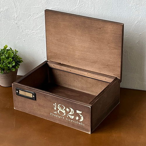 蓋つき木箱 金具付きボックス ダークブラウン BREA-1452DB フリー