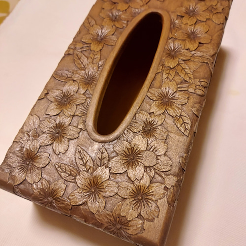 木彫りのティッシュボックス(桜) その他インテリア雑貨 Yuyomake0120