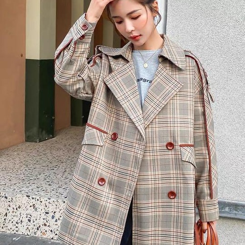 Lillys 秋冬コーデ❤️トレンチコート レディース チェック柄 ベージュ
