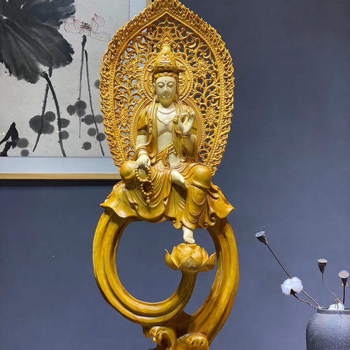 観音菩薩 超特大 仏教美術 木彫仏教 精密彫刻 木彫仏像 自在観音造像