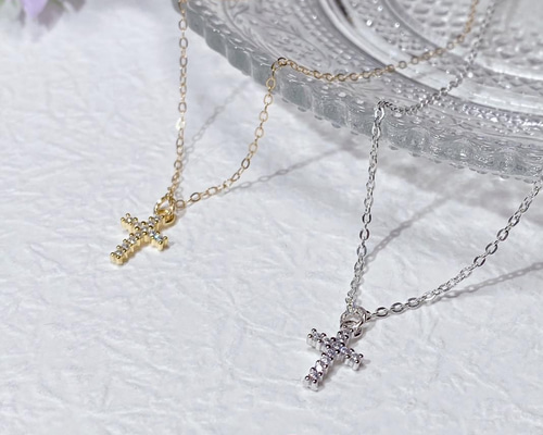 ♡silver925☆キラキラ CZ付 クロスチャームネックレス silver925