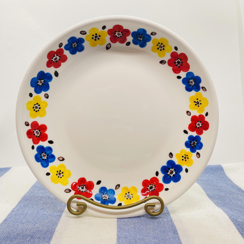 再販 磁器 皿 絵皿 プレート 陶器 花 ハンドペイント 手描き 18cm