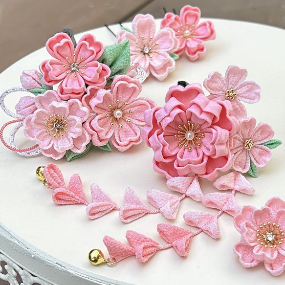 七五三（3歳さん向け）桜かんざしセット つまみ細工 ピンク *髪飾り