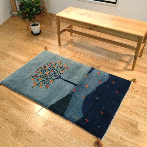 ペルシャ ギャッベ ザクロの木 夜の風景柄 124x78cm 厚み2.74cm RJ6056