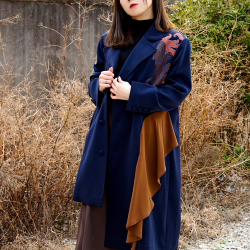 フラワー刺繍ロングコート / Navy コート MIYOLLY STUDIO 通販