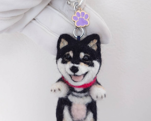 柴犬 羊毛 羊毛フェルト ハンドメイド 黒柴 キーホルダー 羊毛フェルト