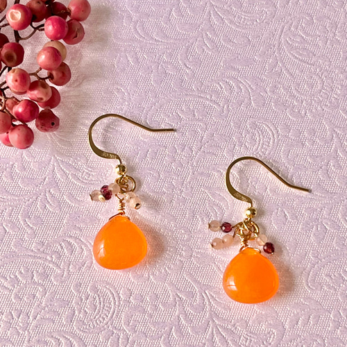 ピアス 14kgf 天然石 オレンジカラージェード アクセサリー ピアス