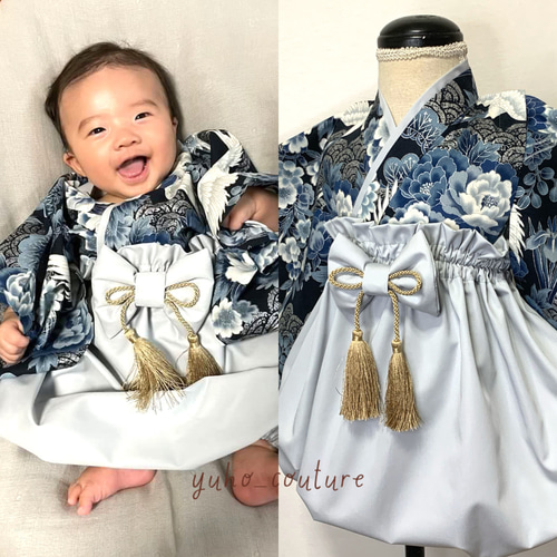 SALE】鶴青海波 ハンドメイド ベビー袴 お食い初め お宮参り 七五三