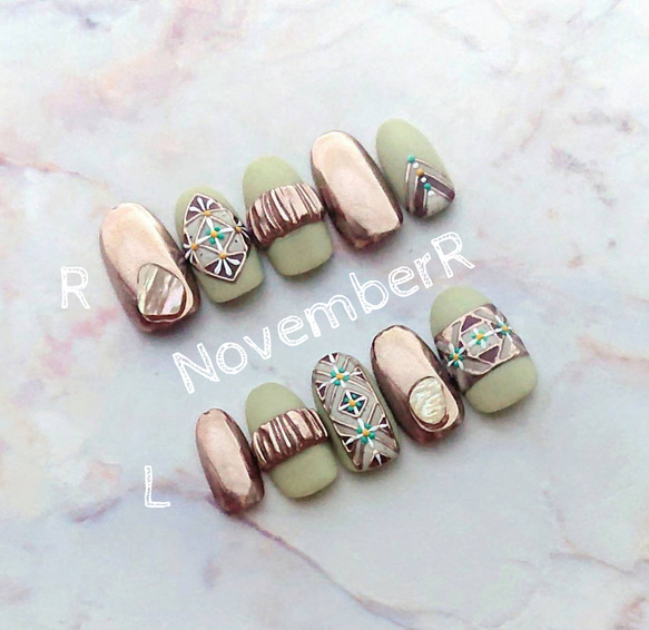 LA686☆モロッコタイルネイルチップ ネイルチップ（つけ爪） NovemberR