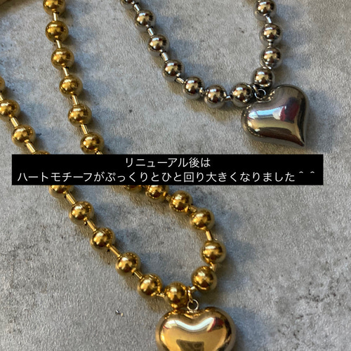 大粒ハートチャーム×8ミリボールチェーンネックレス サージカル