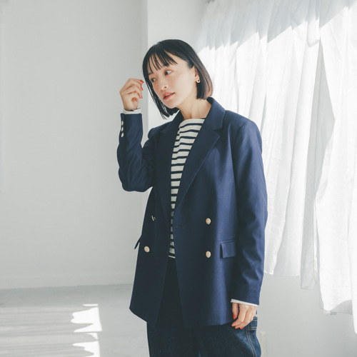 ﾓﾘﾉｶﾞｯｺｳ 女優 高山 都さん着こなすダブルジャケット(ネイビー) 紺ブレ