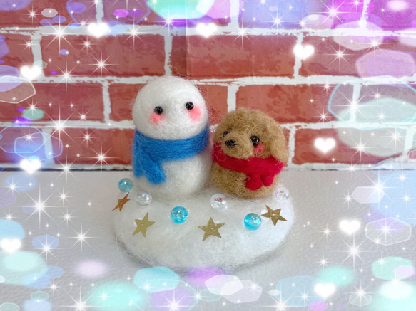 ⛄️❄️雪だるまさんとトイプードルちゃん⛄️❄️ 羊毛フェルト くみ