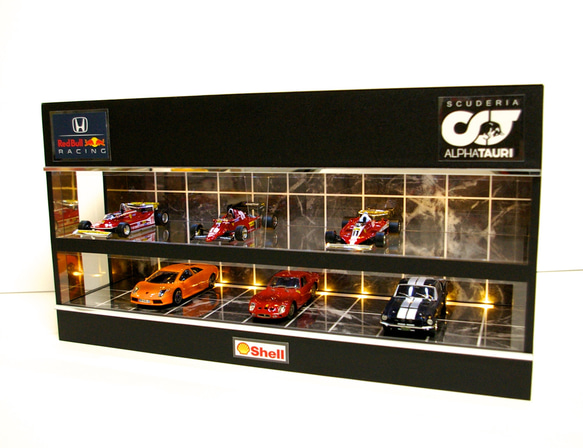 1/43展示14台可・黒大理石・2層式ディスプレーBOX/2色LED30灯
