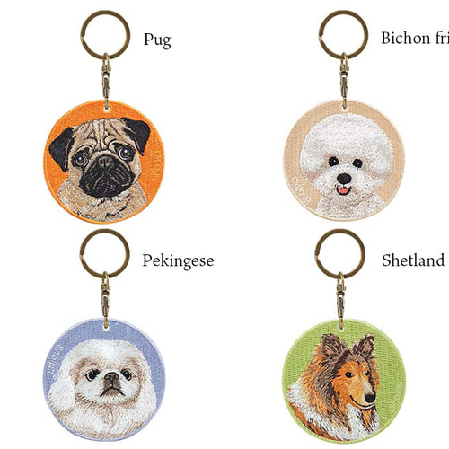 キーホルダー 犬 刺繍 ペキニーズ 愛犬 プレゼント 両面 ストラップ