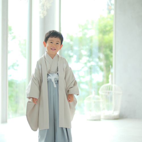 七五三5歳男の子羽織・着物・袴一式 11点セット 袴水色 着物 七五三