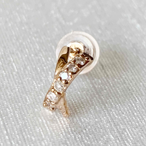 18金【クロス×天然ダイヤモンド0.1ctピアス】ピンクゴールド K18刻印入