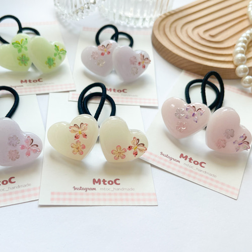 レジン 蝶々のハートヘアゴム キッズ ベビー 】子供 ヘアアクセサリー