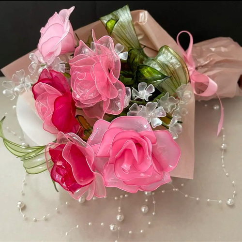 ☆薔薇のブーケ(ピンク系) ディップフラワー アメリカンフラワー