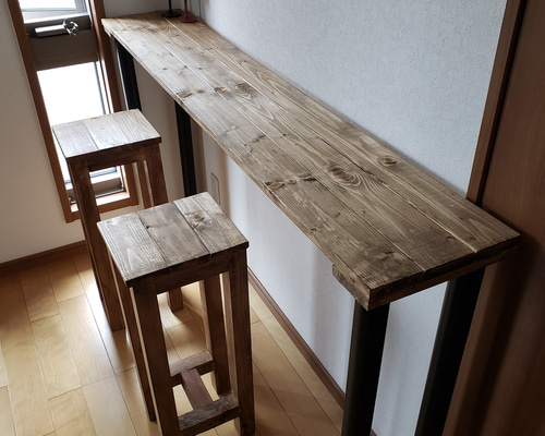 オーダメイド】180×35高さ110 2脚セット 男前なアンティークカウンター